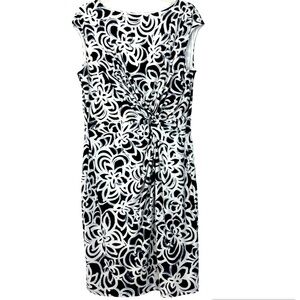 Lauren Ralph Lauren Dress Size 16 White Black Floral Ruched Sheath Boat Neck